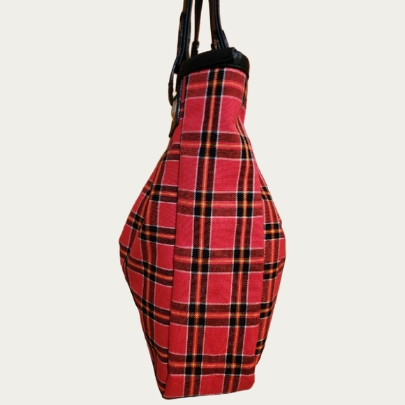 GRUNGE  90's Vintage Red and Black Capacious Tartan Tote with Pleated Design EUC - Picture 8 of 17